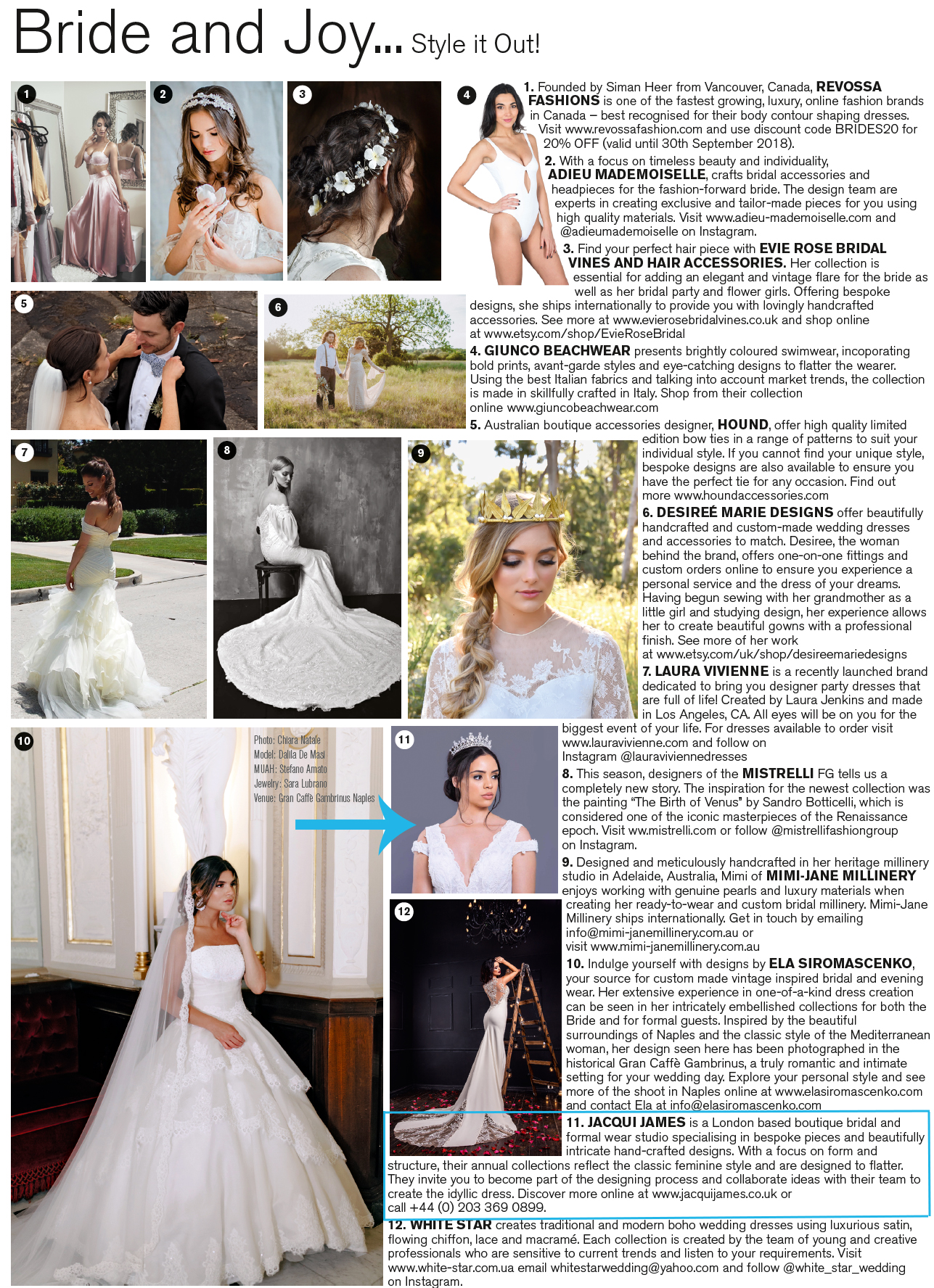 Conde Nast Brides Magazine feature- Jacqui James